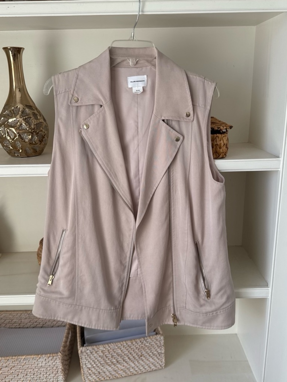 Club Monaco Blush Taupe Sleeveless Moto Vest